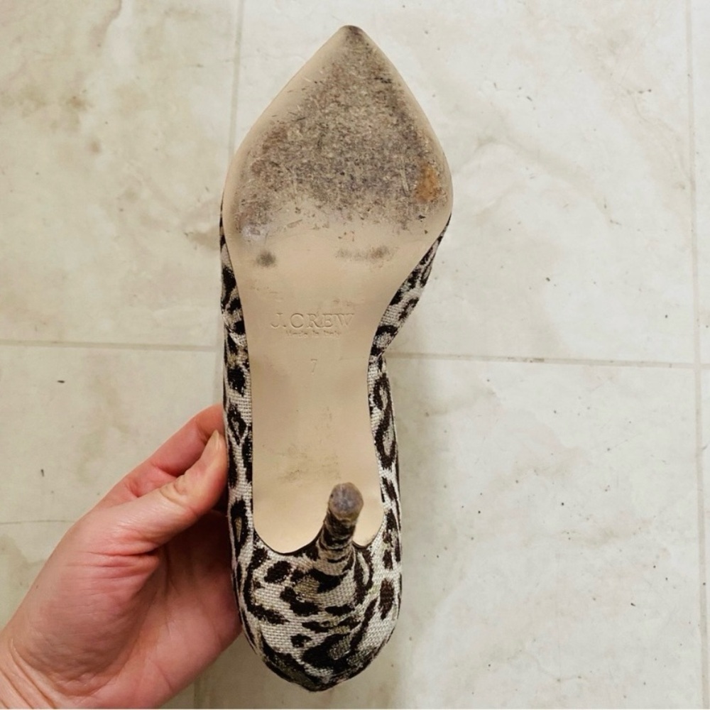 $248 J. Crew Made in Italy Leopard Print Glitter Pointed Toe D'Orsay Heels sz 7 - Picture 13 of 13